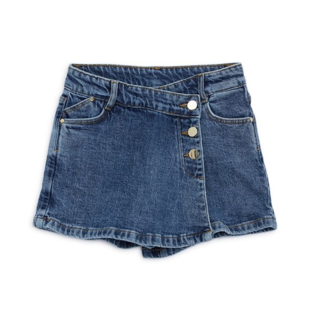 GUESS Girl's Blue Button-Up Denim Skort Shorts - Size 8